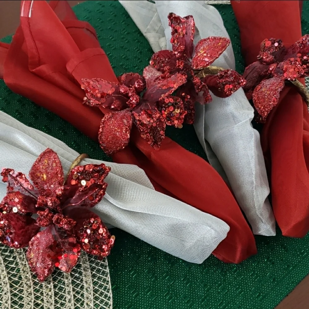 Pier 1 Dinner napkins sheer mesh red napkin set of 8